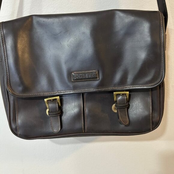 Rosetti Brown Faux Leather Vinyl Satchel Bag Purse Adjustable Strap - Picture 2 of 9